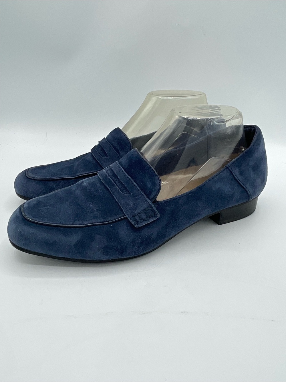 Clarks Navy Suede Penny Loafers